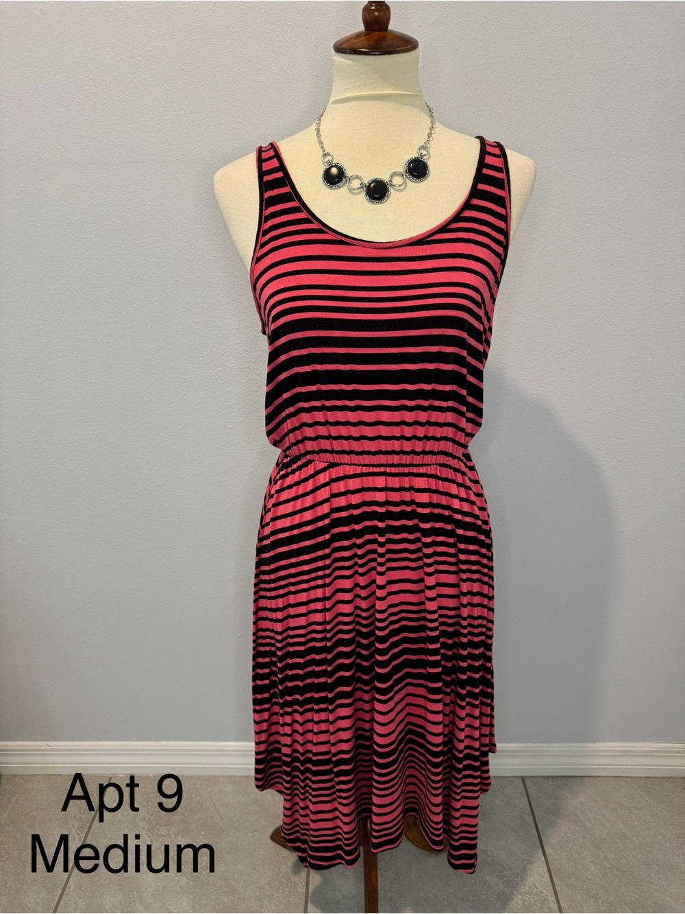 Apt. 9 Coral and Black Striped Sleeveless Midi Dress